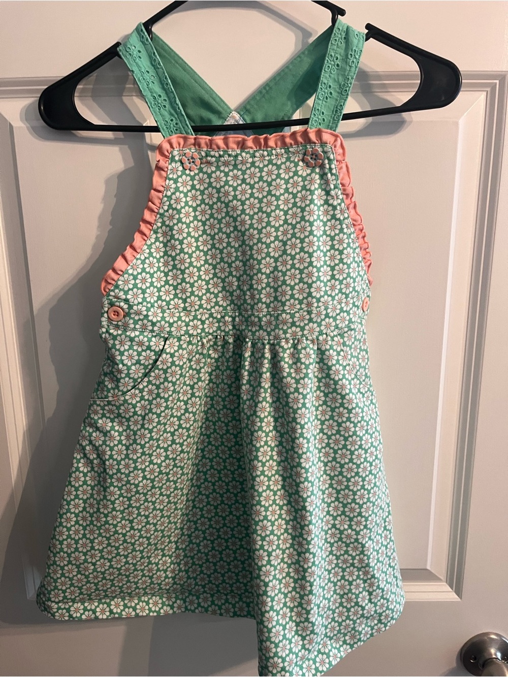 Matilda Jane Mint Green Daisy Pinafore with Pink Ruffle